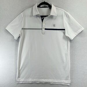 Golf Guys Performance Polo Men’s L White/Navy/Gray Supima Cotton Blend EUC